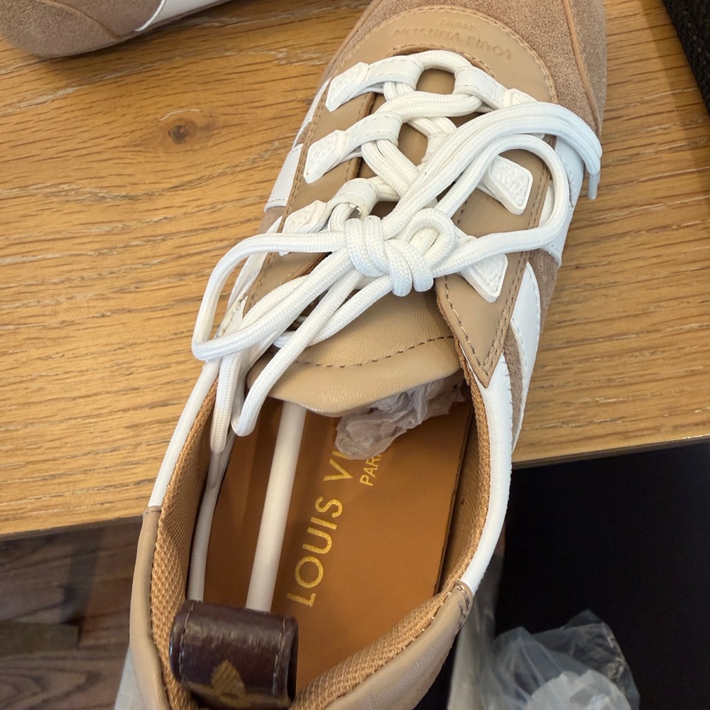 THRIFTEDLouis Vuitton Men's Tan and White Sneakers - Picture 5 of 7